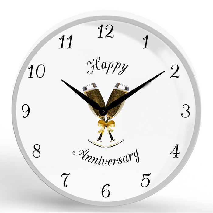 Champagne Anniversary <br>Round Framed Wall Clock 11.75"