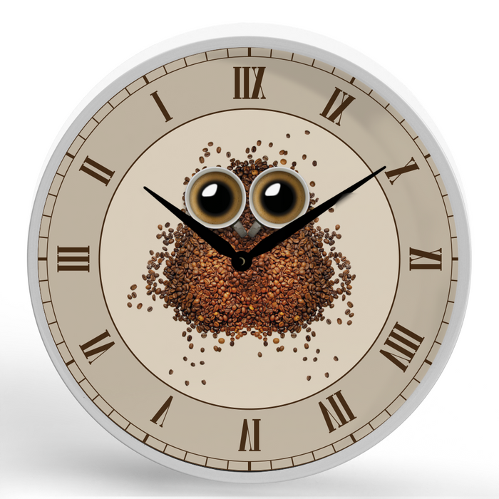 Coffee Owl <br>Round Framed Wall Clock 11.75"