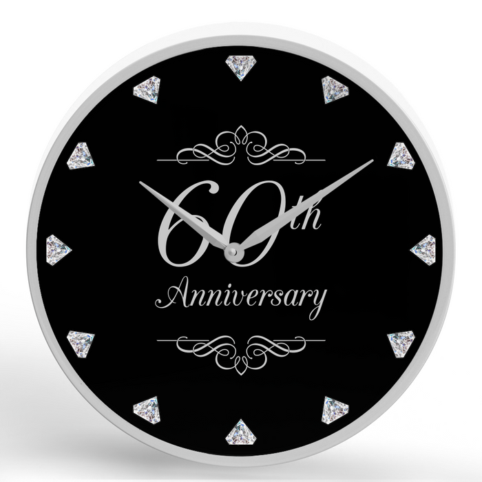 Diamond 60th Anniversary <br>Round Framed Wall Clock 11.75"