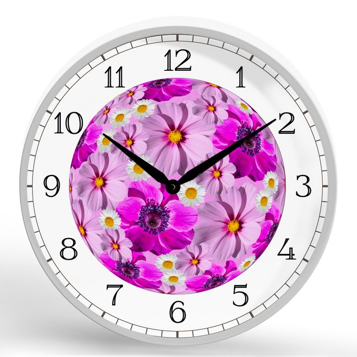 Flowers Round <br>Round Framed Wall Clock 11.75"
