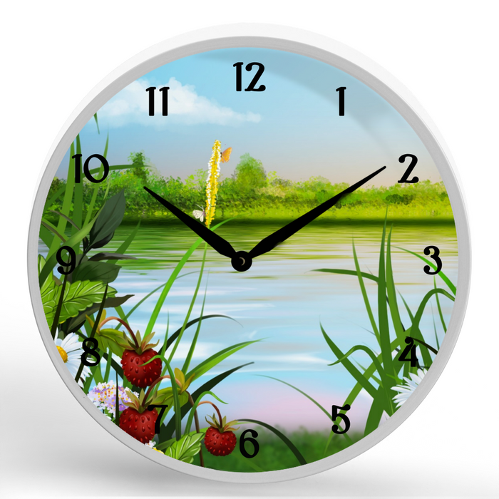 Lake Illustration <br>Round Framed Wall Clock 11.75"
