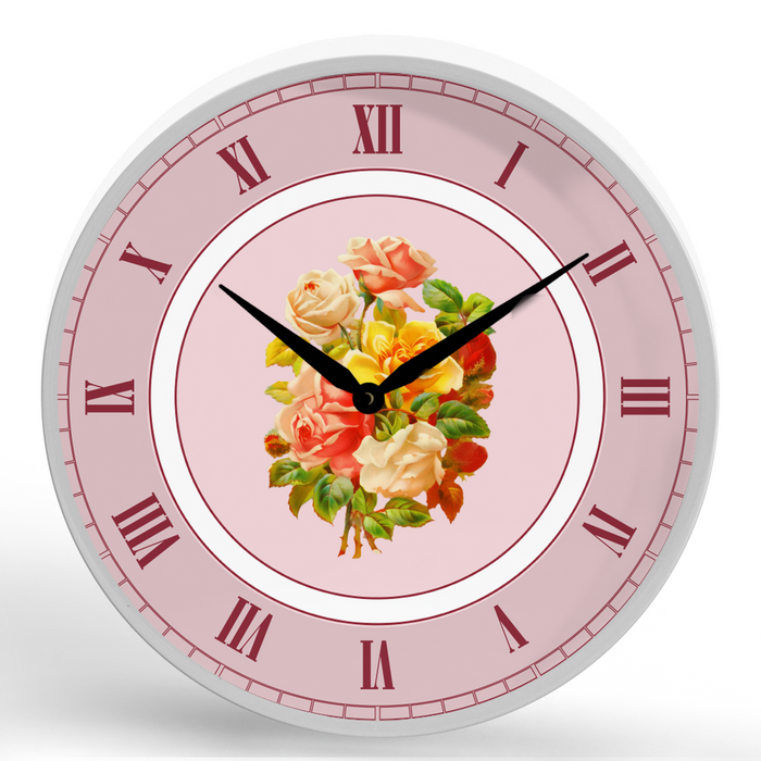 Rose Bouquet <br>Round Framed Wall Clock 11.75"