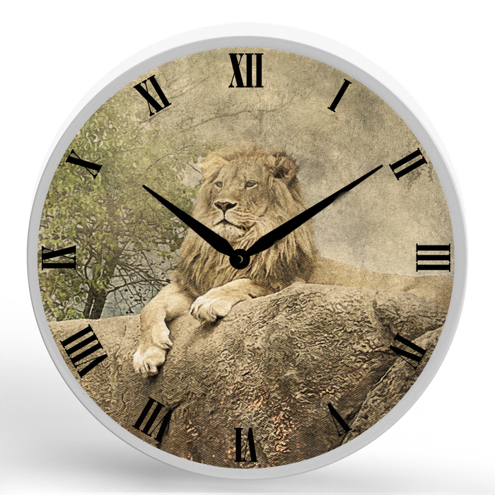 Textured Lion <br>Round Framed Wall Clock 11.75"