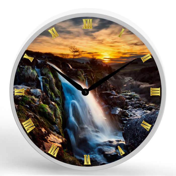 Waterfalls <br>Round Framed Wall Clock 11.75"