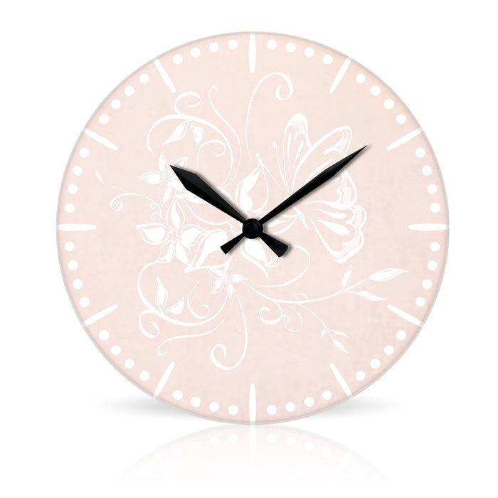 Floral Butterfly Design <br>Round Acrylic Wall Clock 10.75"