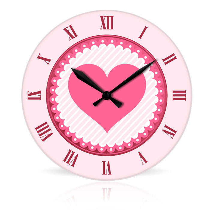 Pink Heart <br>Round Acrylic Wall Clock 10.75"
