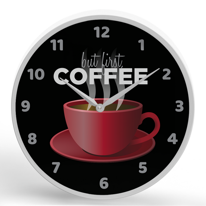But First, Coffee <br>Round Framed Wall Clock 11.75"