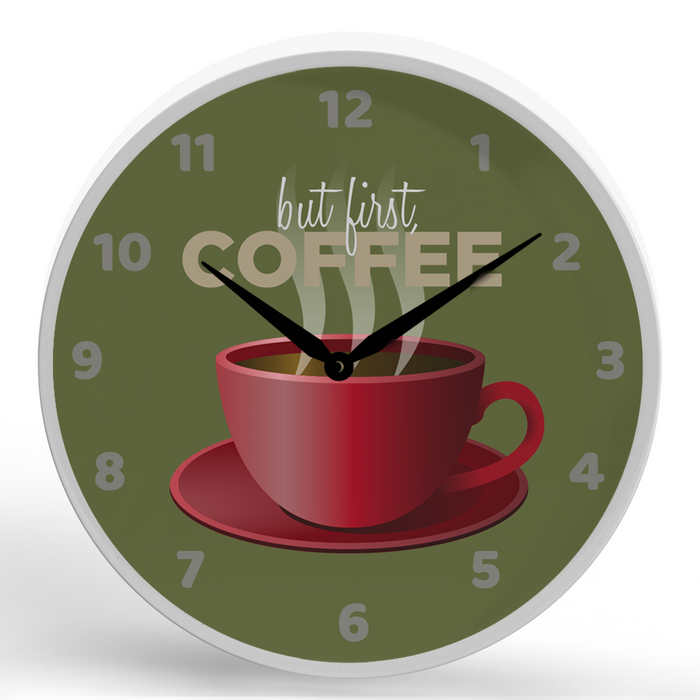 But First, Coffee <br>Round Framed Wall Clock 11.75"