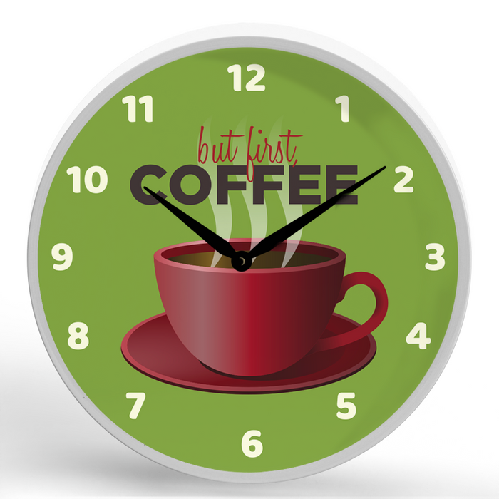 But First, Coffee <br>Round Framed Wall Clock 11.75"