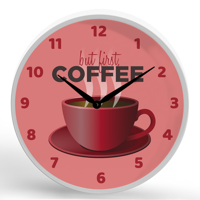 But First, Coffee <br>Round Framed Wall Clock 11.75"