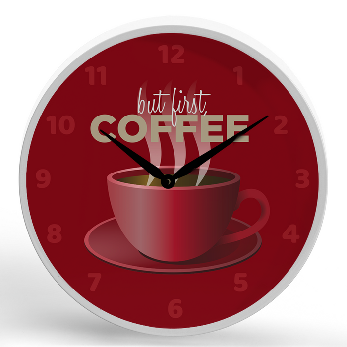 But First, Coffee <br>Round Framed Wall Clock 11.75"