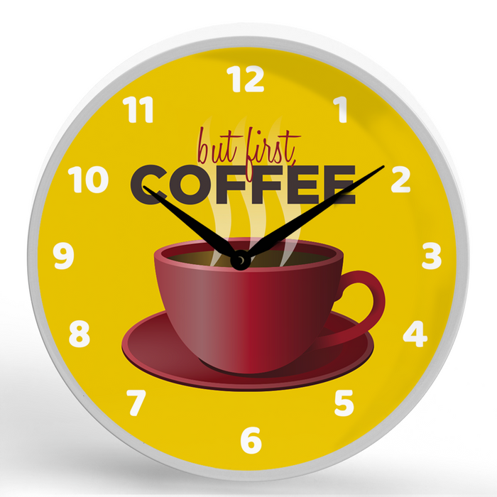 But First, Coffee <br>Round Framed Wall Clock 11.75"
