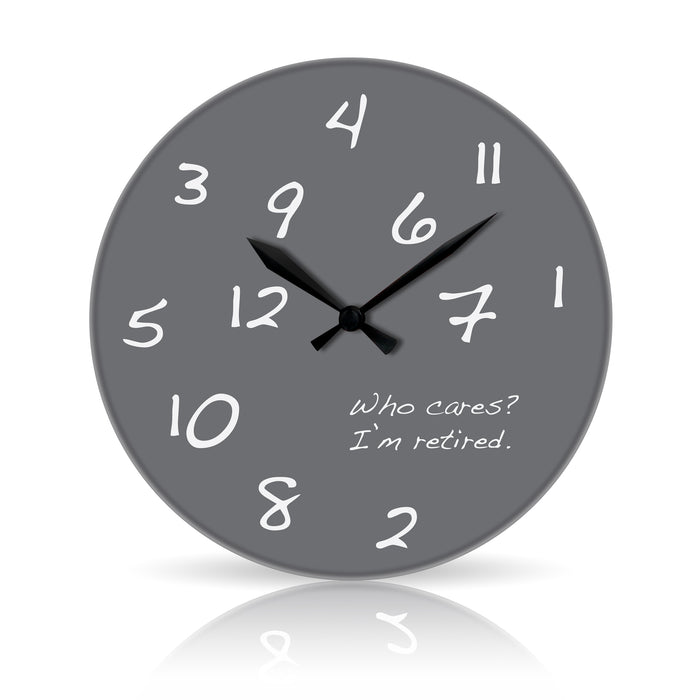 Who Cares? I'm Retired <br>Round Acrylic Wall Clock 10.75"