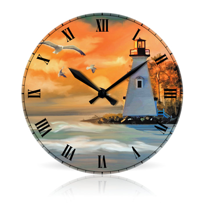 Lighthouse Illustration <br>Round Acrylic Wall Clock 10.75"